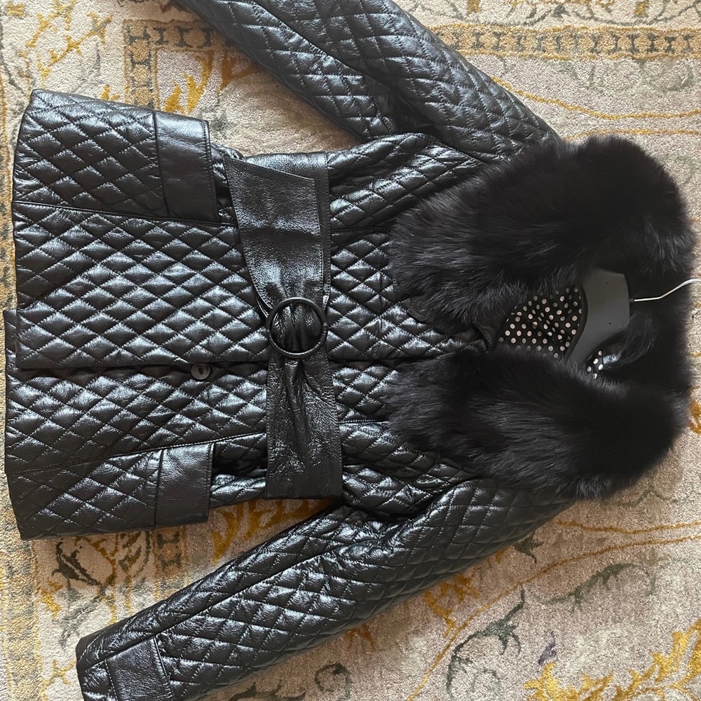 Natural leather, natural fur coat
